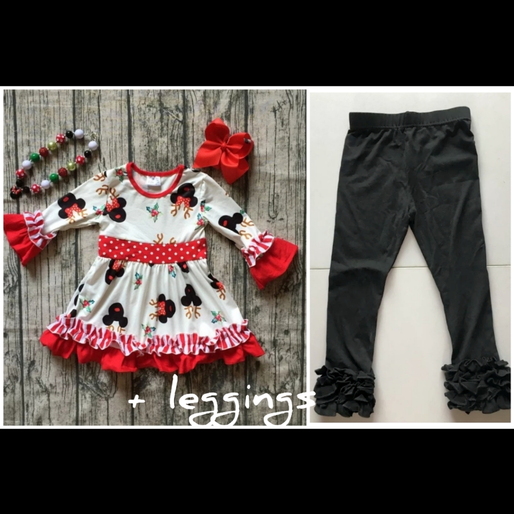 Minnie Christmas Dress, leggings + accessories